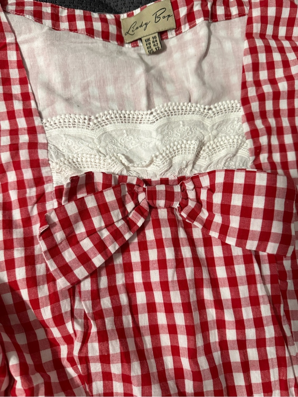 Red Gingham Bow-Front Women’s Dress - Picture 2 of 3